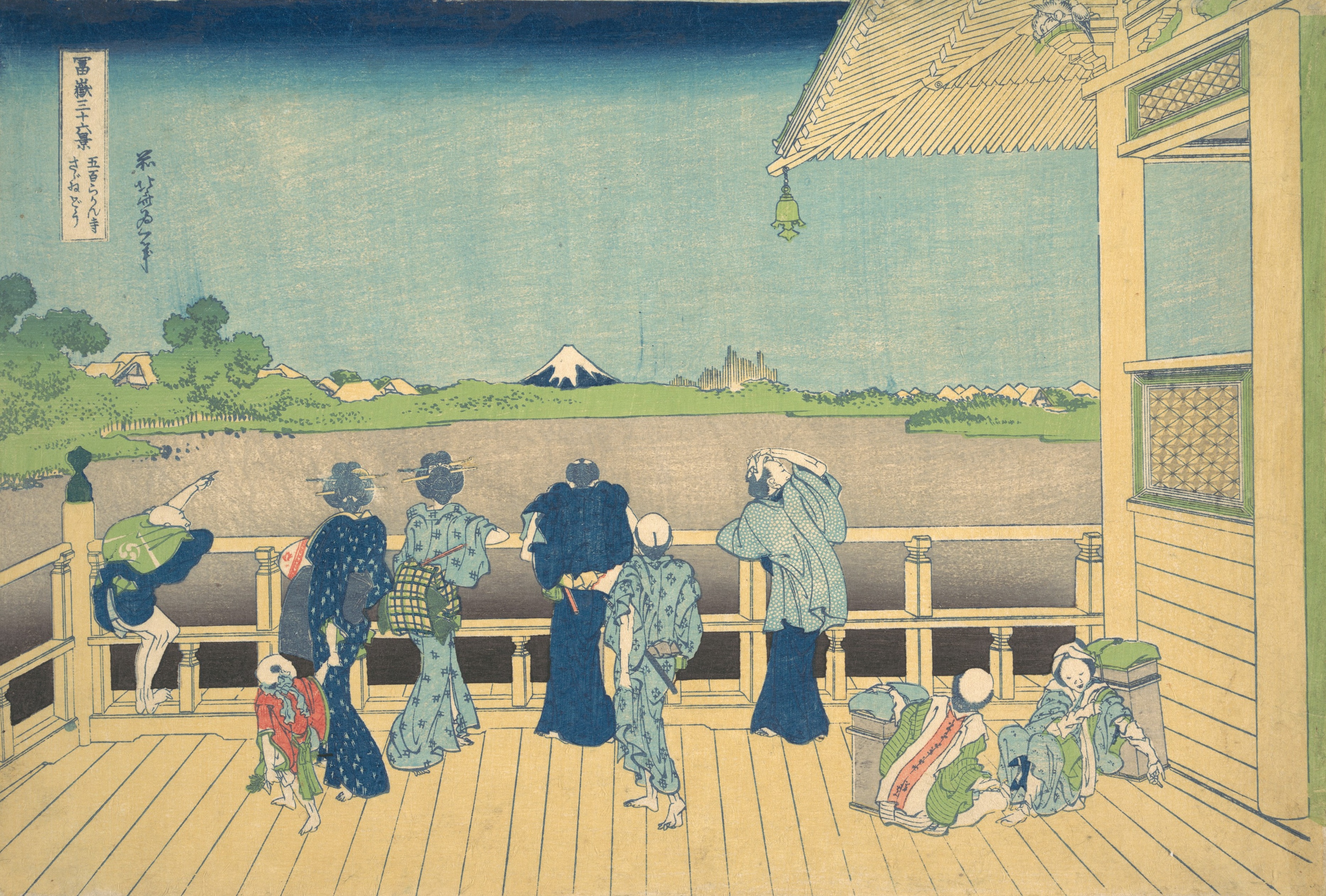 Hokusai print of Sazai Hall at the Temple of the Five Hundred Rakan